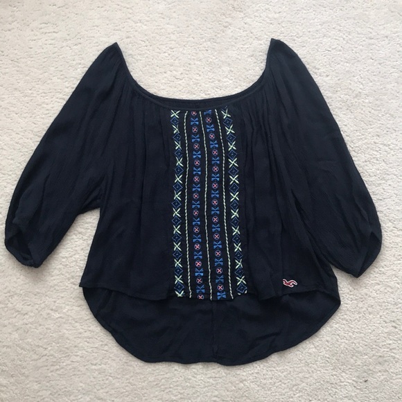 Hollister Tops - Hollister Navy Blue Tribal Decal Flowy Top
